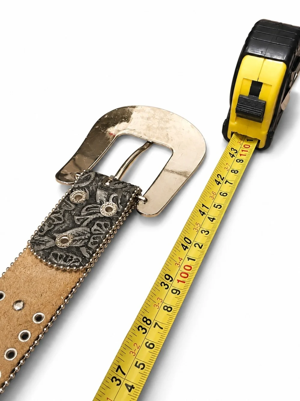 Embellished Floral Leather Belt With Silver Buckle
